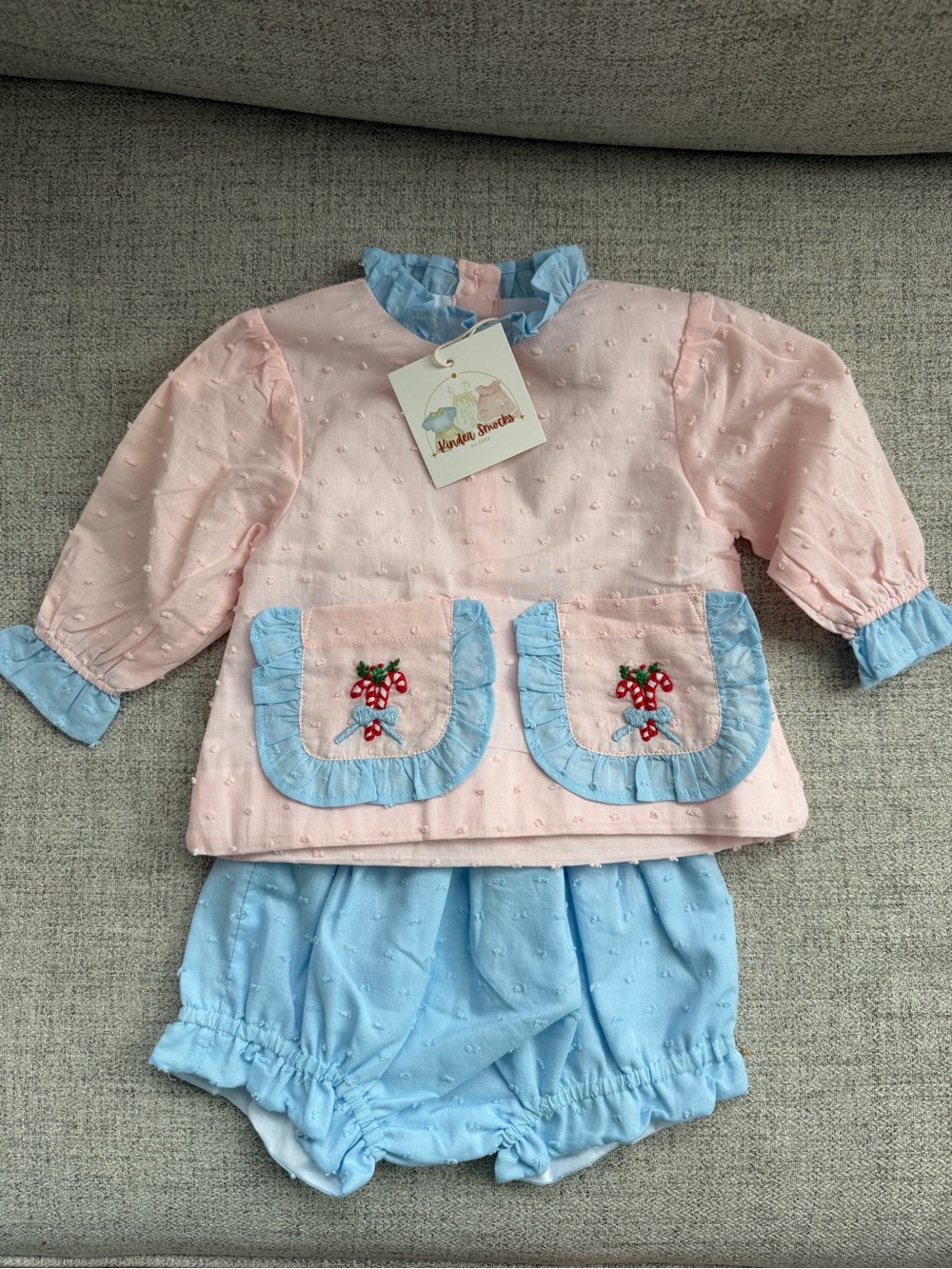 Pink & Light Blue Baby Set with Candy Cane Pockets